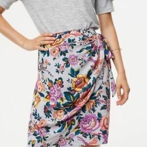 LOFT Gray Faux Wrap Floral Knee Length Skirt Multicolor Pink Purple Yellow 12